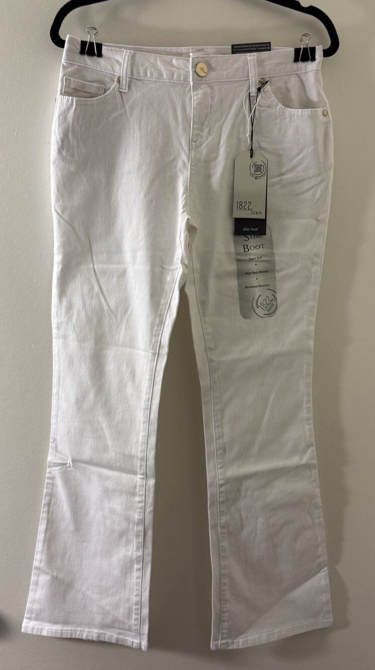 1822 Denim Slim Boot Jeans Women’s 10P Petite White High Stretch NWT Super Soft